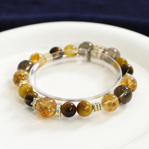 [Jinba Big Comprehensive] Bracelet simple tour en cristal naturel citrine œil de tigre doré pour femme, vente en gros, nouveauté 2024 